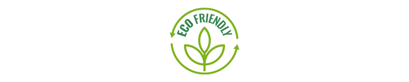 Green eco-friendly logo with leaf and recycling arrows.