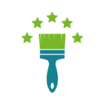 Green and teal horizontal stripes with a small arrow at the top.