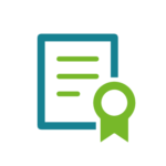 Icon of a certificate with a ribbon symbolizing achievement or approval.