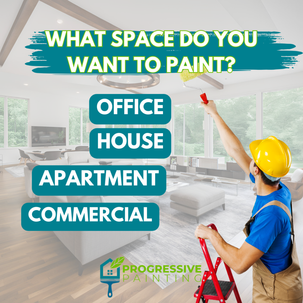 A painter in a yellow helmet painting a room, asking what space to paint.